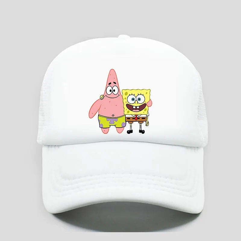 Fashion Cute SpongeBobs Print Baseball Cap Cartoon Men Women Summer Sun Mesh Hat Anime Adjustbale Sunshade Golf Cap Trucker Hat