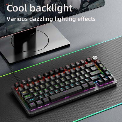 K82 75% Wired Mechanical Keyboard RGB Backlight, 82 KEY, Full Key Hot Swappable Blue Switch, Multifunctional Knob, Windows & Mac