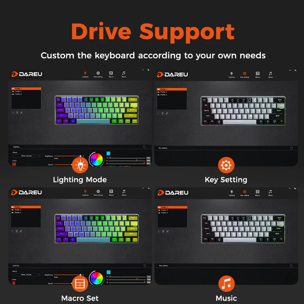 DAREU EK861S RGB Wired Mechanical Keyboard 61 Keys Red Switches ABS Keycaps N-key Rollover with Magnetic Feet