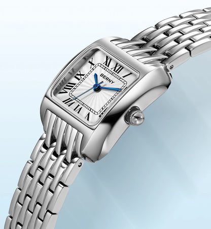 BERNY Luxury Brand Woman Watch New In High Quality S/S Square Ladies Quartz Watches Fashion Elegant Business Wristwatch