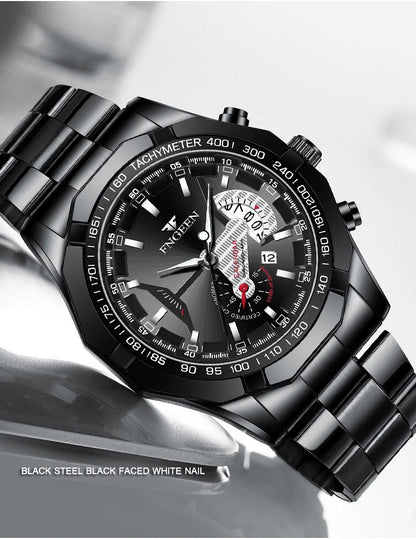 Montre-bracelet à quartz de luxe BINBOND pour homme, lumineuse, étanche, date automatique, en acier inoxydable