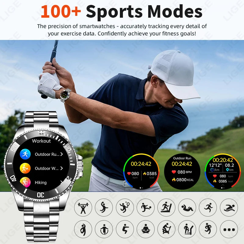 LIGE 2026 Business Smart Watch Men IP68 Waterproof Bluetooth call Sport Men Watches 1.27"HD Screen Health Monitor New Smartwatch