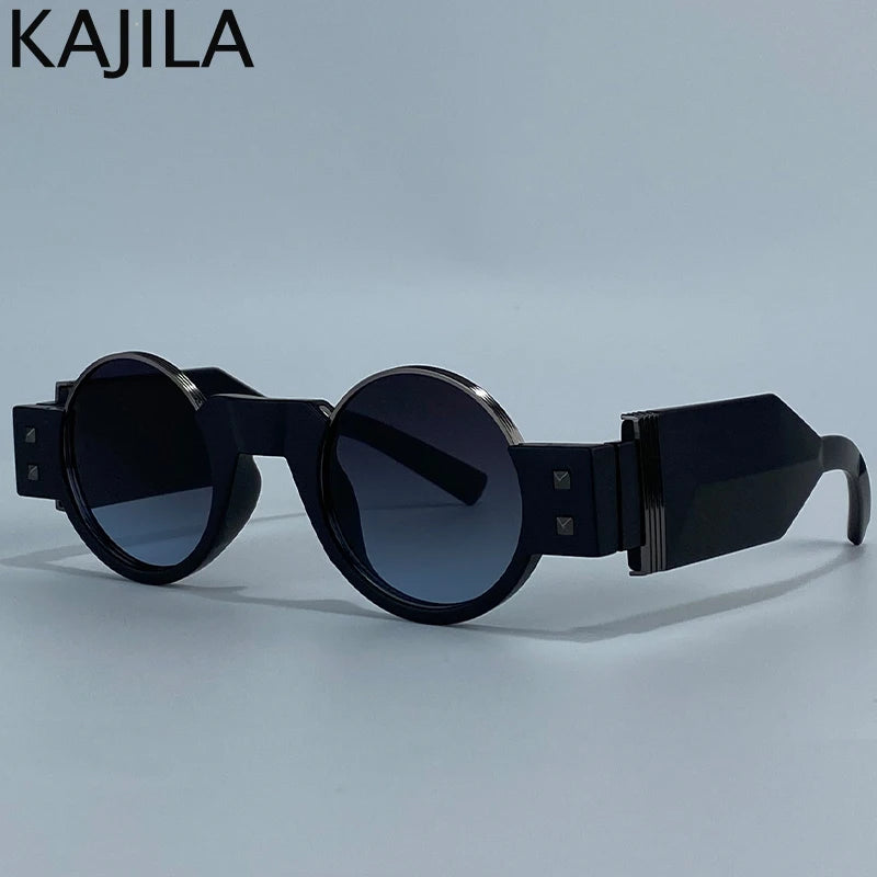 Y2K Punk Gothic Round Sunglasses Men 2026 Luxury Brand Steampunk Wide Temple Thick Frame Sun Glasses For Male Retro Cool Shades