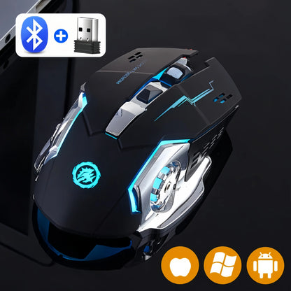 Dobíjecí bezdrátová herní myš – tichá Bluetooth/USB, RGB podsvícení, e-sport pro PC