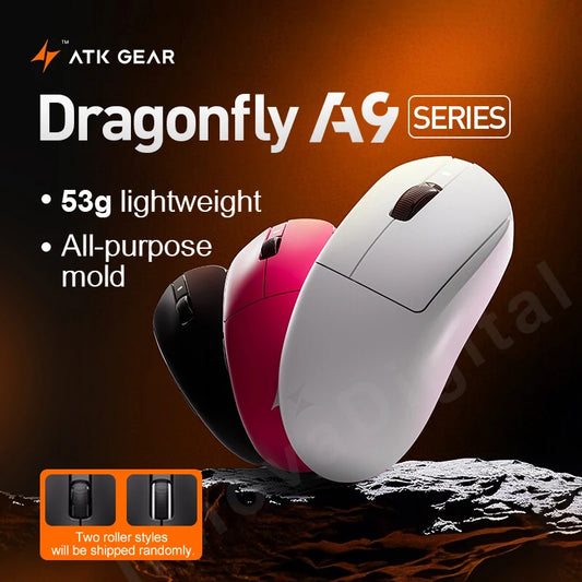 ATK Dragonfly A9 Ultra Wireless Gaming Mouse PAW3950, Tri-Mode 8K Gaming Mouse, Ultra-Lightweight Ergonomic Esports Mouse for FPS Gaming