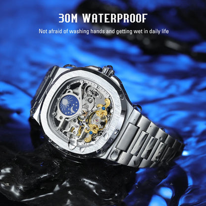 2026 High-end Luxury SKROX Square Man Watch Sapphire Stainless Steel Skeleton Moon Phase Classic Automatic Movement Male Watches