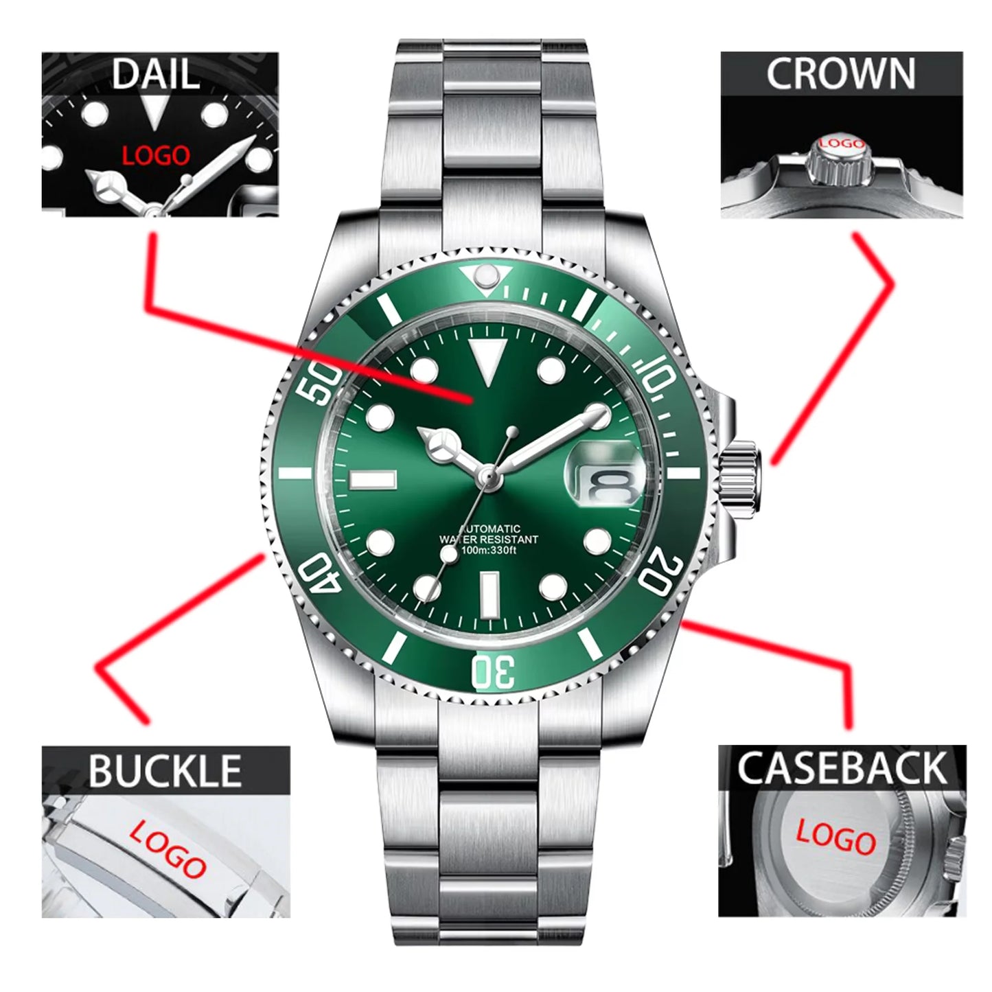 Customized Logo Men's Mechanical Automatic Wristwatch NH35 Movement 40mm Dial 100M Waterproof Sapphire Glass DIY Corgeut