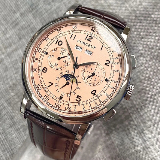 Automata férfi karóra multifunkciós dátum-, nap-, hónap- és évkijelzéssel, 316L mechanikus férfi karóra polírozott tokkal, nappal/éjszaka jelzővel, 42mm