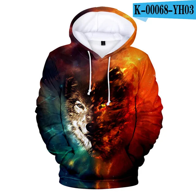 Cool Space Galaxy Wolf Hoodie Hoodies Men Bright Wolf Fashion Handsome Wolf Hoddies Spring Autumn Pullovers Sweatshirts Sweat