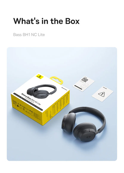 Baseus Bass EH10 NC Noise Cancelling Wireless Headphones Bluetooth 6.0 Over Ear Headset with 45dB ANC, 80H Battery, Hi-Res Audio & AI Calls