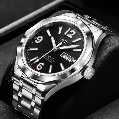 Luxe mechanisch herenhorloge Reloj CARNIVAL van wolfraam, automatisch uurwerk MIYOTA 8205, waterdicht.