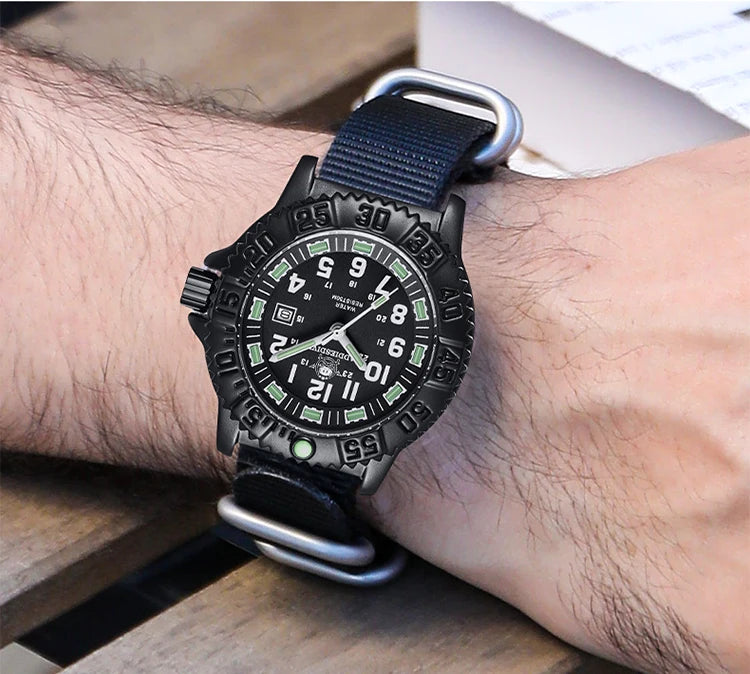 ADDIESDIVE 2023 Men's Sports Watch Military Sports Luxury Rotating Bezel Luminous Watch Nylon Strap 50m Waterproof Quartz Watch