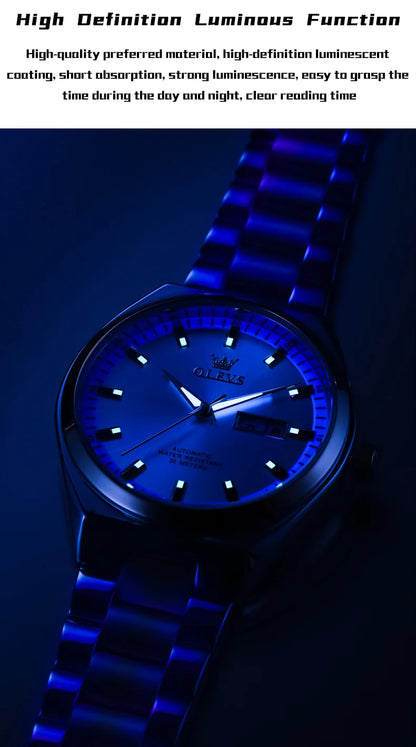 OLEVS Wristwatches Silver Gray Dial Automatic Mechanic Wrist Watch for Men Casual Sports Clock with Luminous relogios masculino