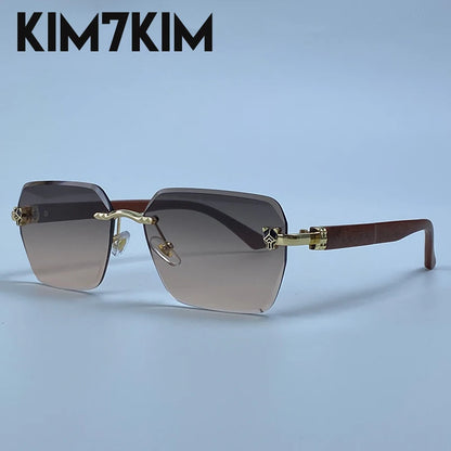 Square Rimless Photochromic Sunglasses Men Vintage Sun Glasses 2026 Luxury Designer Shades Male Cut Lenses Frameless Eyewear