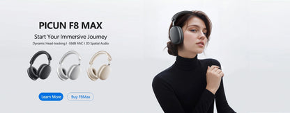 Picun F8 Pro ANC Kabellose Kopfhörer mit Head Tracking, 3D Spatial Audio, -52dB ANC, HIFI Bluetooth-Headset, ENC HD-Mikrofon, niedriger Latenz und App