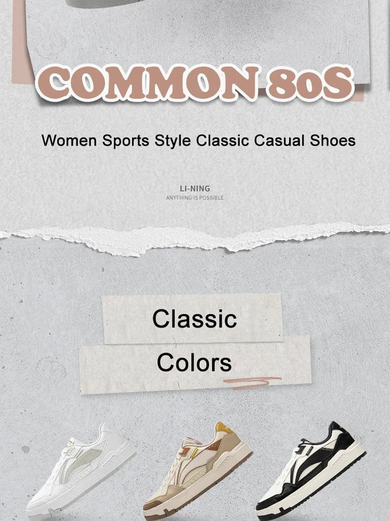 Li-Ning Women's COMMON 80s Lifestyle Shoes DUAL CUSHION Wearable Sport Shoes Classic Comfortable LiNing Leisure Sneakers AGCU158