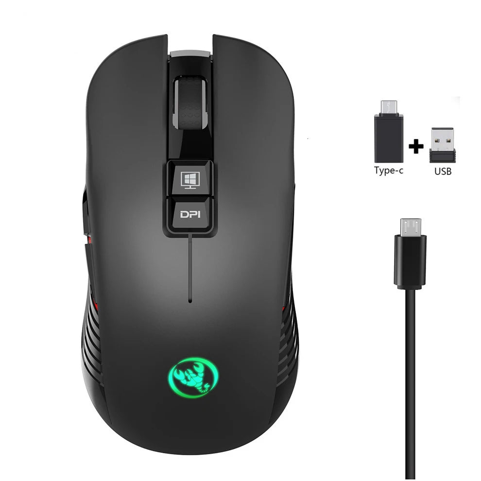 2.4G USB-C bezdrátová myš, dobíjecí herní myš 3600DPI, 7 tlačítek, Type-C, tiché myši pro Macbook, notebook, PC, herní myš k počítači