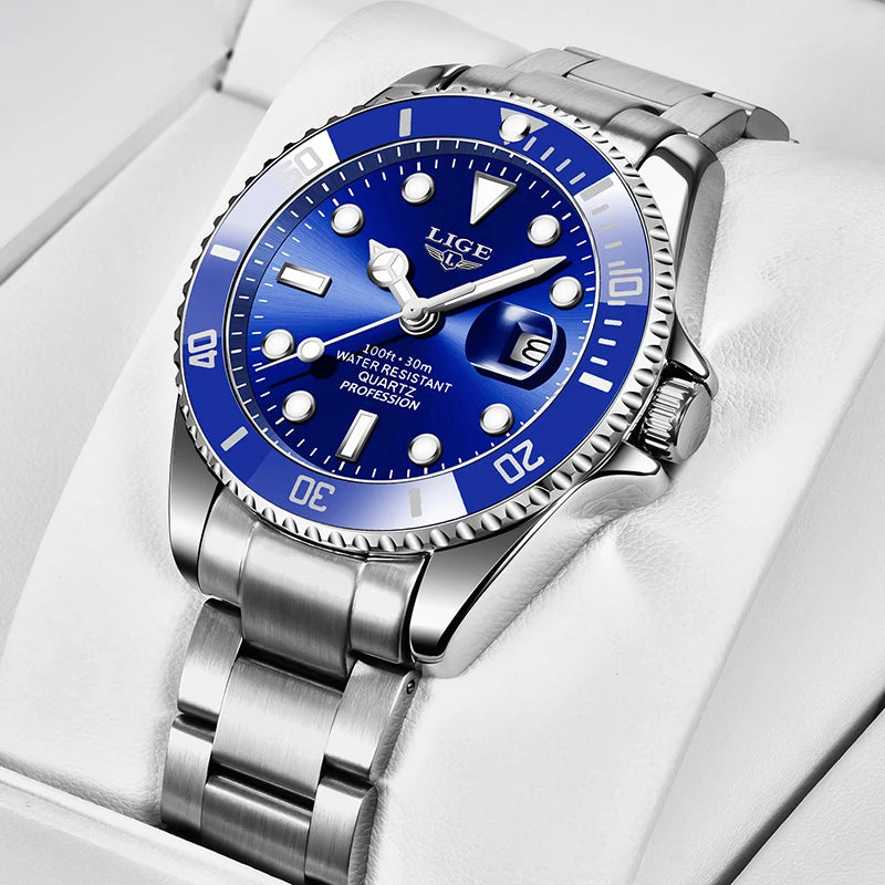 Orologio da uomo LIGE – Cronografo al quarzo, impermeabile, stile casual e professionale, accessorio di moda di lusso di un grande marchio.