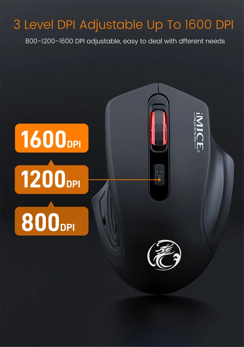 Silent Rechargeable 1600 DPI Adjustable 2.4GHz Wireless Connection Mouse Quiet Click For Office Use Compatible Wiht PC Laptop