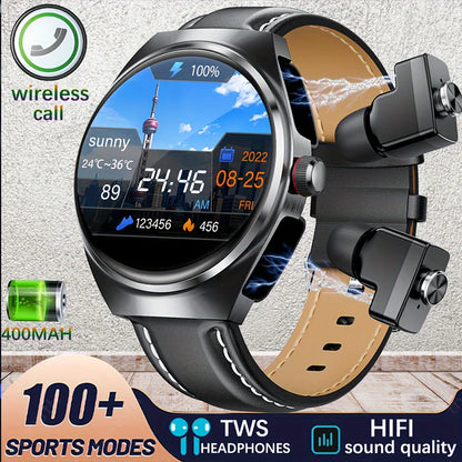 2026 New Smart Watch 2 in 1 With Earphone Smartwatch Bluetooth Call Men Watch Track Heart Rate Monitor Play Music SmartWatch