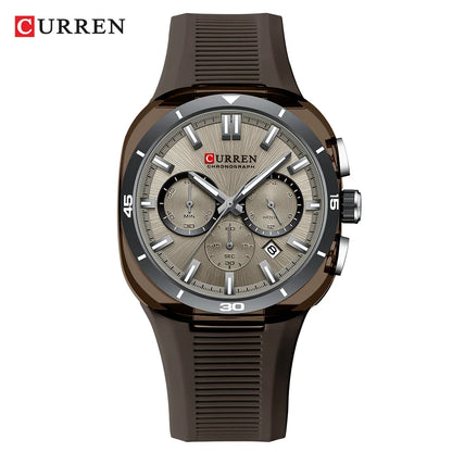 Montre pour homme CURREN – Nouveau modèle de luxe à quartz, bracelet en silicone, style sportif, multifonction, étanche, lumineuse, avec affichage de la date et chronomètre.