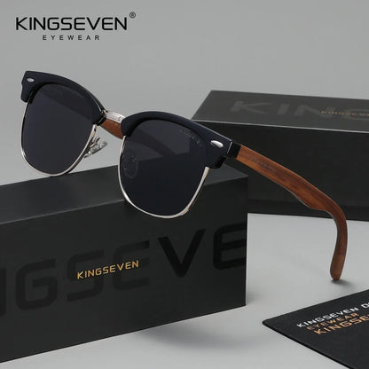 KINGSEVEN Fashion Black Walnut Wooden Sunglasses Women Men Polarized Vintage UV400 Travel Eyewear W5516