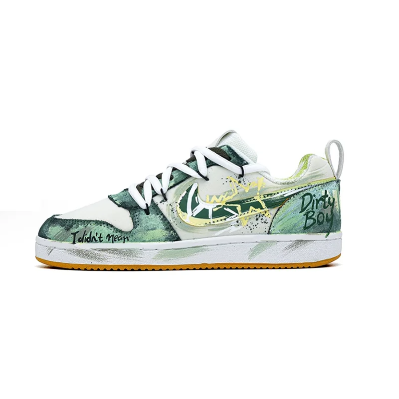 Individuell gestaltete Sneaker Nike Court Borough PRM „Party Star“ – Individuell gestaltete, dekonstruierte Graffiti-Low-Top-Skateschuhe für Herren