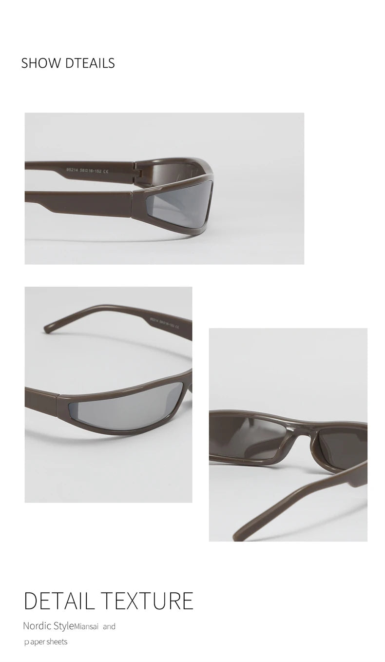 Y2k Futuristic Sunglasses Women Men Vintage Small Rectangle Frame Wrap Around Sun Glasses Punk Cool Mirror Eyewear Sports Shades