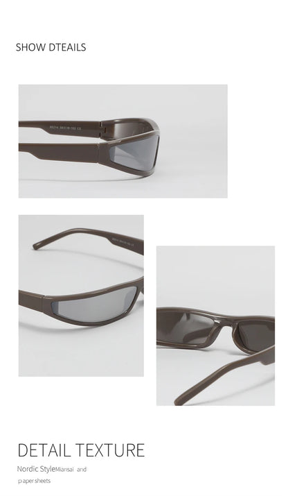Y2k Futuristic Sunglasses Women Men Vintage Small Rectangle Frame Wrap Around Sun Glasses Punk Cool Mirror Eyewear Sports Shades
