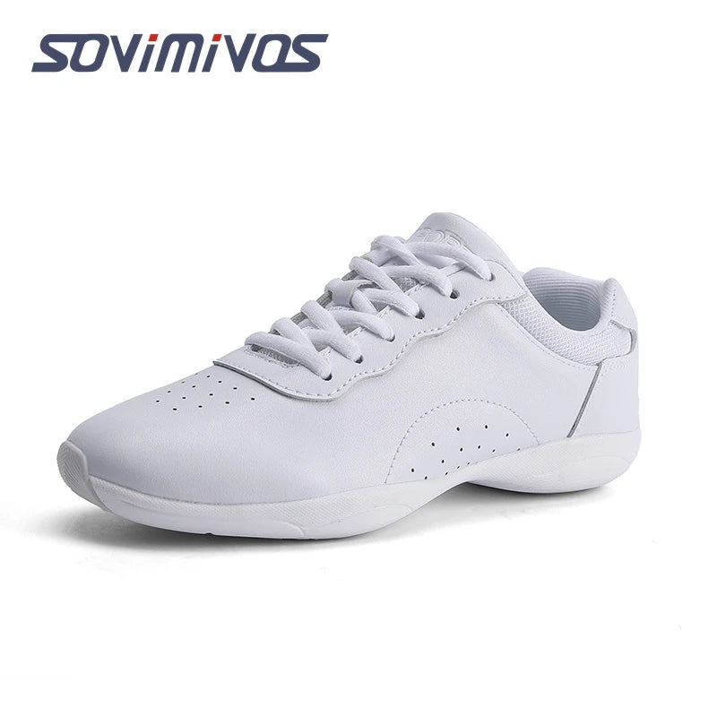 Women Dance Shoes Lightweight Flat Athletic Shoes Competitive Aerobic Gymnastics Shoes Fitness Sports Shoes White Dance Sneakers