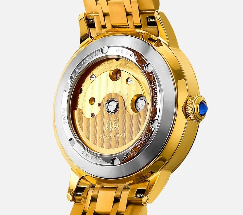 Shanghai Watch Flywheel Men's Watches Calendar Starlight Dial Automatic Mechanical Wristwatch 316L Stainless Steel Clock S8609