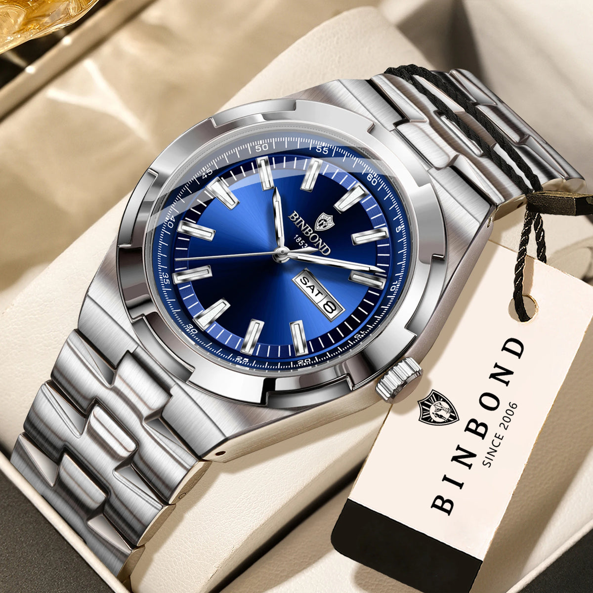 Orologi al quarzo BINBOND in acciaio inossidabile da uomo – Orologio di lusso, impermeabile e luminescente – Modello originale da uomo
