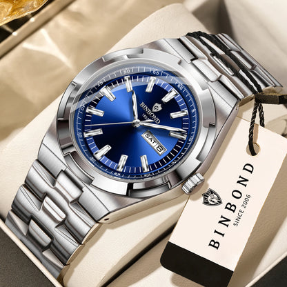 Orologi al quarzo BINBOND in acciaio inossidabile da uomo – Orologio di lusso, impermeabile e luminescente – Modello originale da uomo