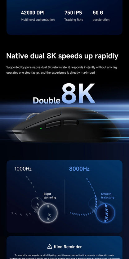 MCHOSE A7 V2 Ultra / Pro lahka brezžična gaming miška z dvojnim 8000Hz, PAW3950 TI, 42000DPI, za PC e-športne igralce