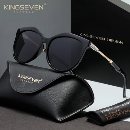 KINGSEVEN Casual Women Sunglasses Driving UV400 Polarized Protective Fashion Glasses Luxury Cat Eye Round Large Eyewear Frames