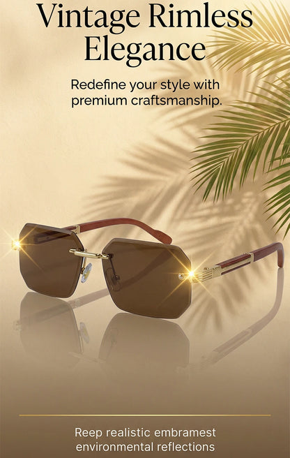 Rimless Rectangle Sunglasses Men 2026 Luxury Design Vintage Geometric Square Sun Glasses Male Retro Punk Eyewear Driving Shades
