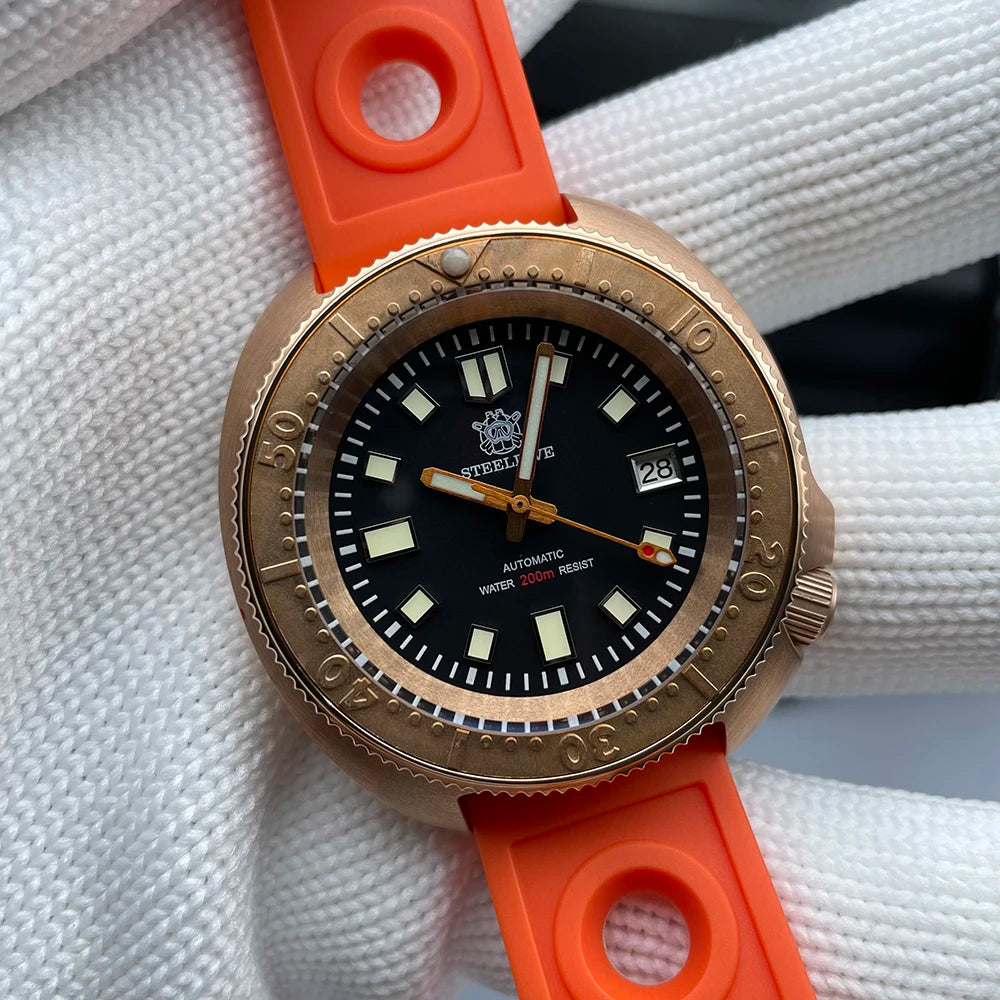 STEELDIVE Men Bronze Dive Watch 200M Water Resistant Ceramic Bronze Bezel Automatic Movement Wristwatch