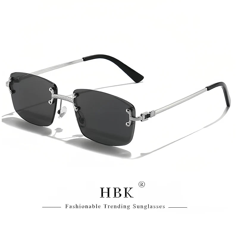 HBK Square Rimless Sunglasses Women Retro Metal Sun Glasses Men Luxury Party Business Gradient Shades 2024 Summer Style