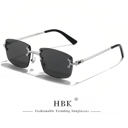 HBK Square Rimless Sunglasses Women Retro Metal Sun Glasses Men Luxury Party Business Gradient Shades 2024 Summer Style