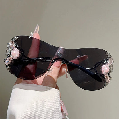 KAMMPT Rimless Y2k Sunglasses with Rhinestones Women Fashion Monoblock Outdoor Decor Shades Trendy Design Gradient Sun Glasses