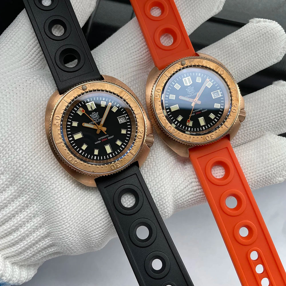 STEELDIVE Men Bronze Dive Watch 200M Water Resistant Ceramic Bronze Bezel Automatic Movement Wristwatch