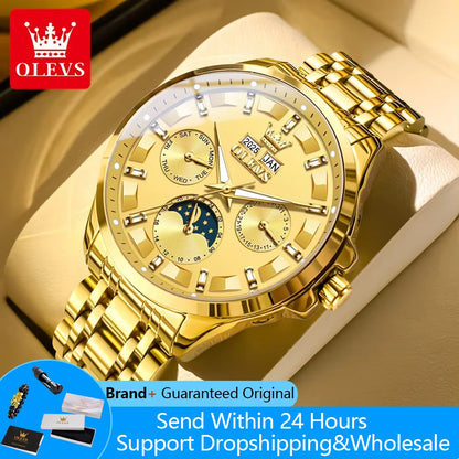 OLEVS 7070 Automatic Men's Watches Luxury Multi functional  Perpetual Calendar Moon Phase Luminous Mechanical Wristwatch For Man