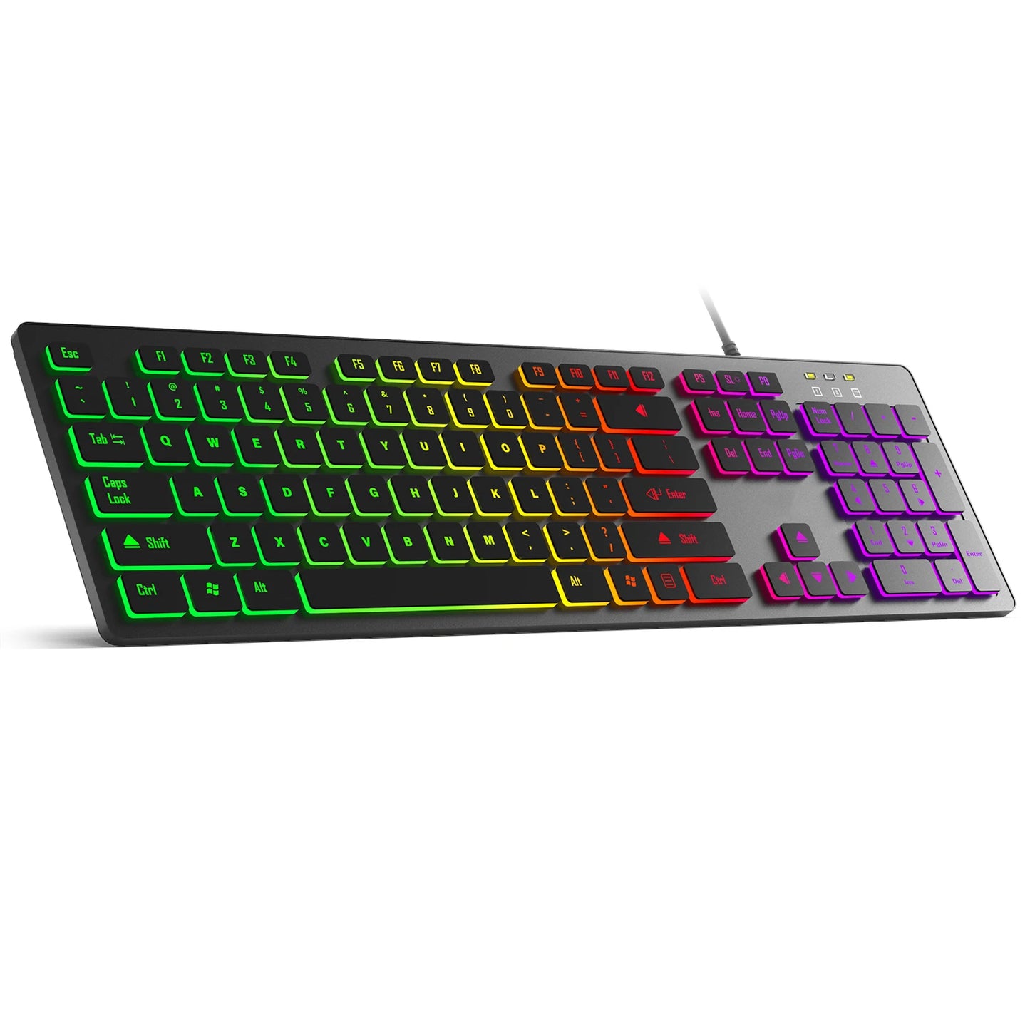 Computer-Gaming-Tastatur mit RGB-Hintergrundbeleuchtung, leise kabelgebundene USB-Tastatur für Büro und Zuhause – Russisch, Französisch, Spanisch, Deutsch, Arabisch, Englisch