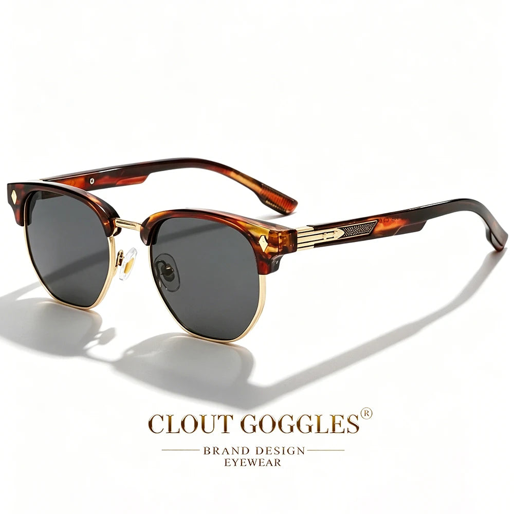 CLOUT GOGGLES Business Sunglasses Male Female Metal Polygon Rivet Half Frame Outdoor Driving Ultraviolet Protection Sun Glasses