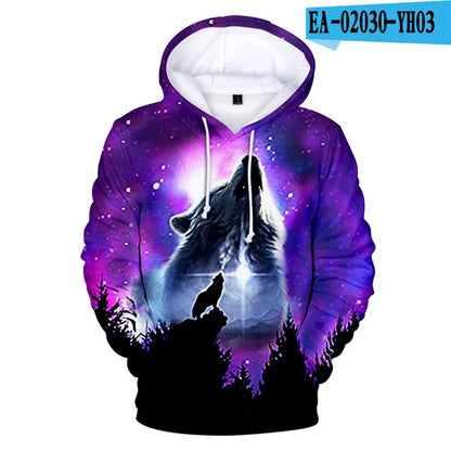 Cool Space Galaxy Wolf Hoodie Hoodies Men Bright Wolf Fashion Handsome Wolf Hoddies Spring Autumn Pullovers Sweatshirts Sweat