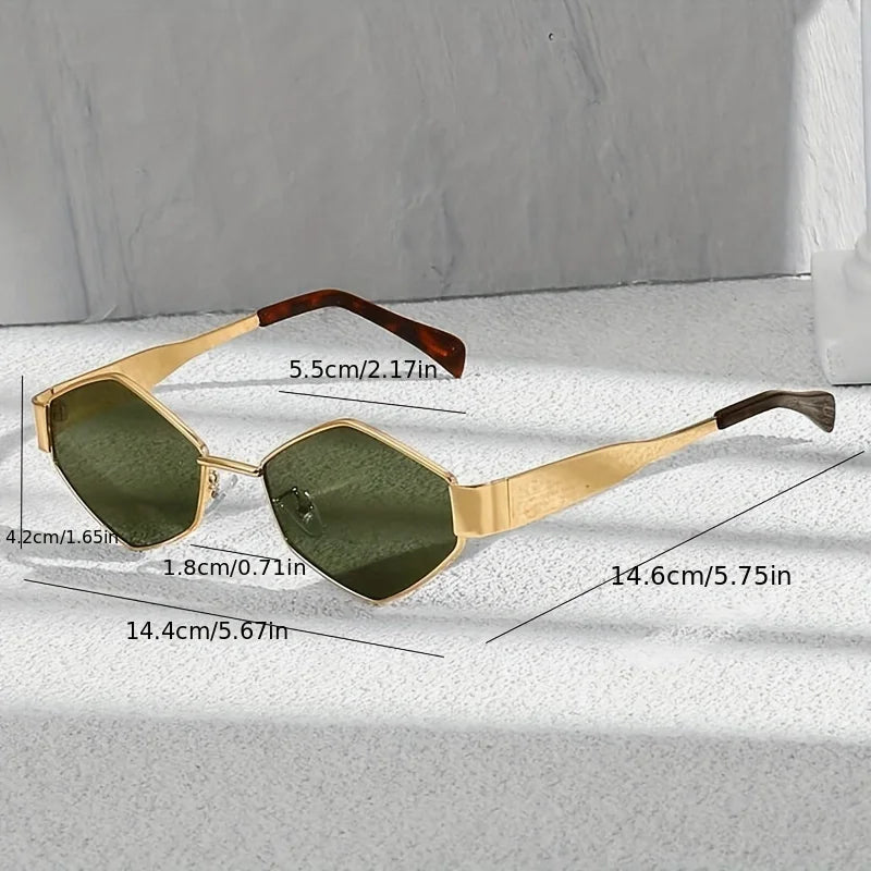 Fashion Hexagon Sunglasses for Women Retro Gold Frame Beach Vacation Travel Driving Glasses