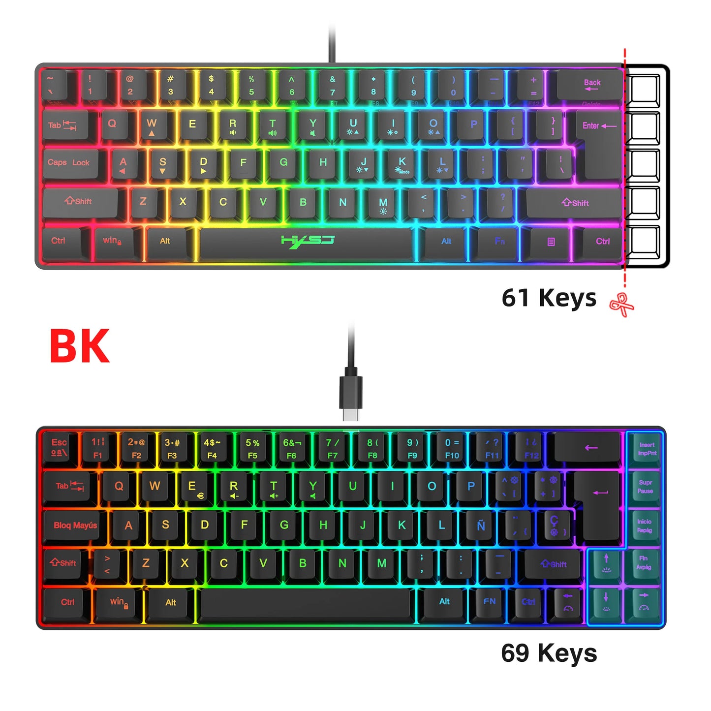 Offerta imperdibile! Tastiera gaming cablata spagnola a 69 tasti con retroilluminazione RGB, design compatto 68%, un accessorio indispensabile per professionisti e gamer