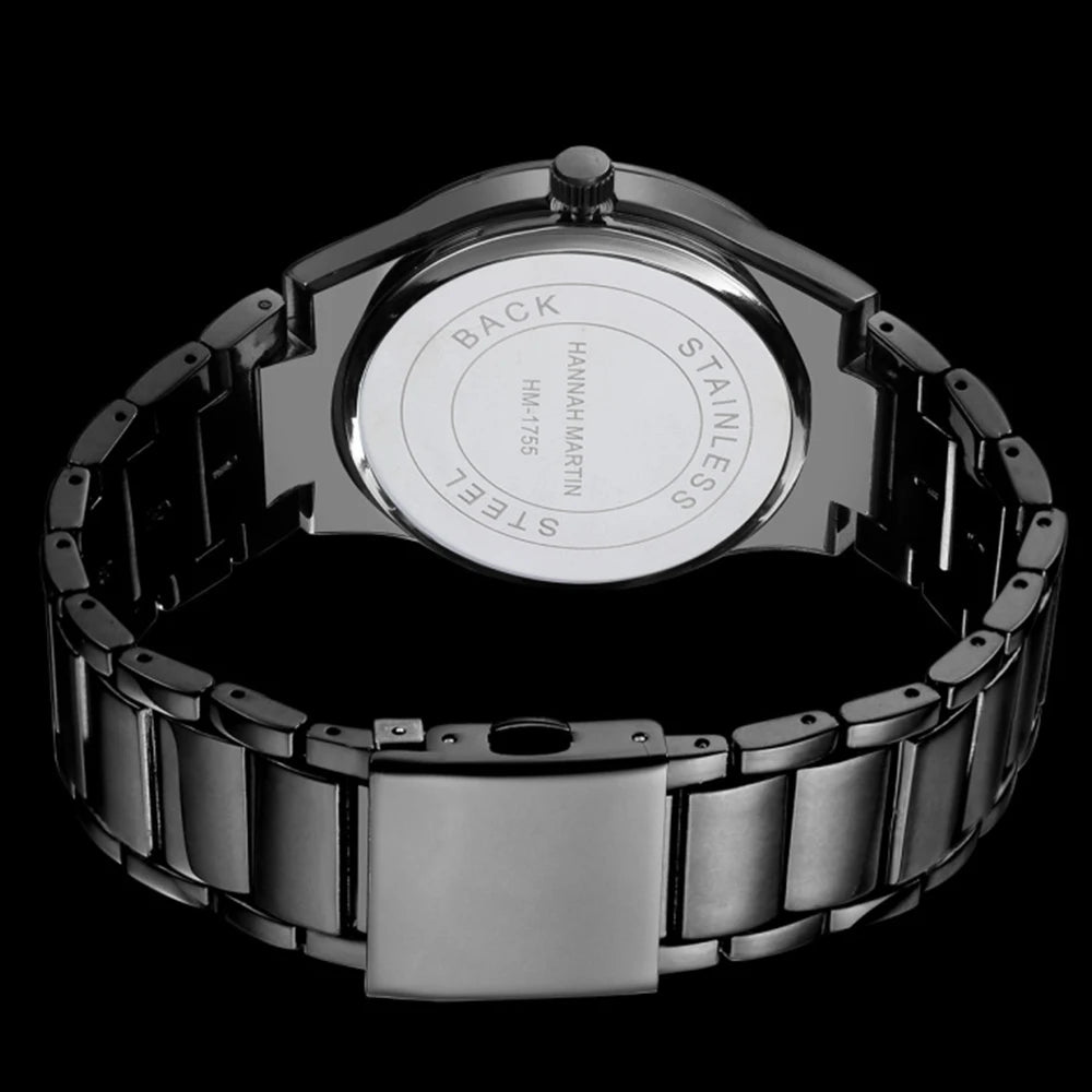 Hannah Martin herenhorloge, roestvrijstalen kast, quartz uurwerk, wijzerplaat van 41 mm, zakelijke stijl, met kalenderweergave (imitatie)