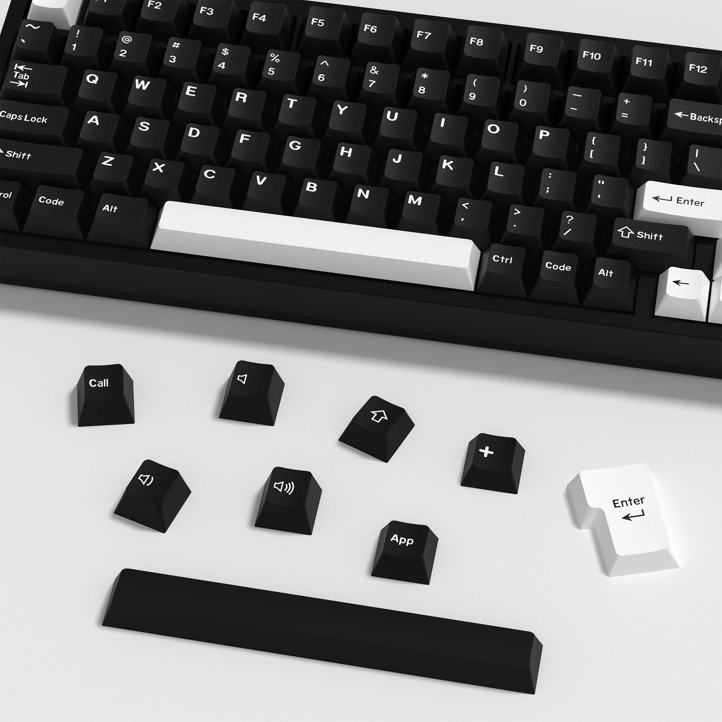 KBDiy GMK WOB Keycap Cherry Profile Double Shot PBT ISO 7u Black and White Keycaps For Mechanical Keyboard Retro Gaming Key Cap