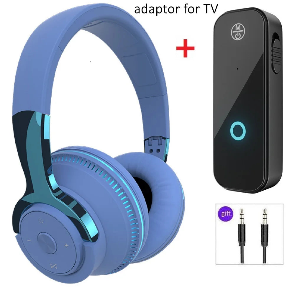 Casque Bluetooth sans fil avec micro, adaptateur USB, suppression du bruit, stéréo, pliable, basses puissantes pour TV
